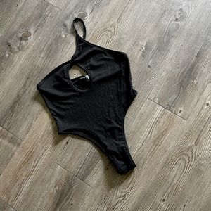 Black One Shoulder Top Bodysuit